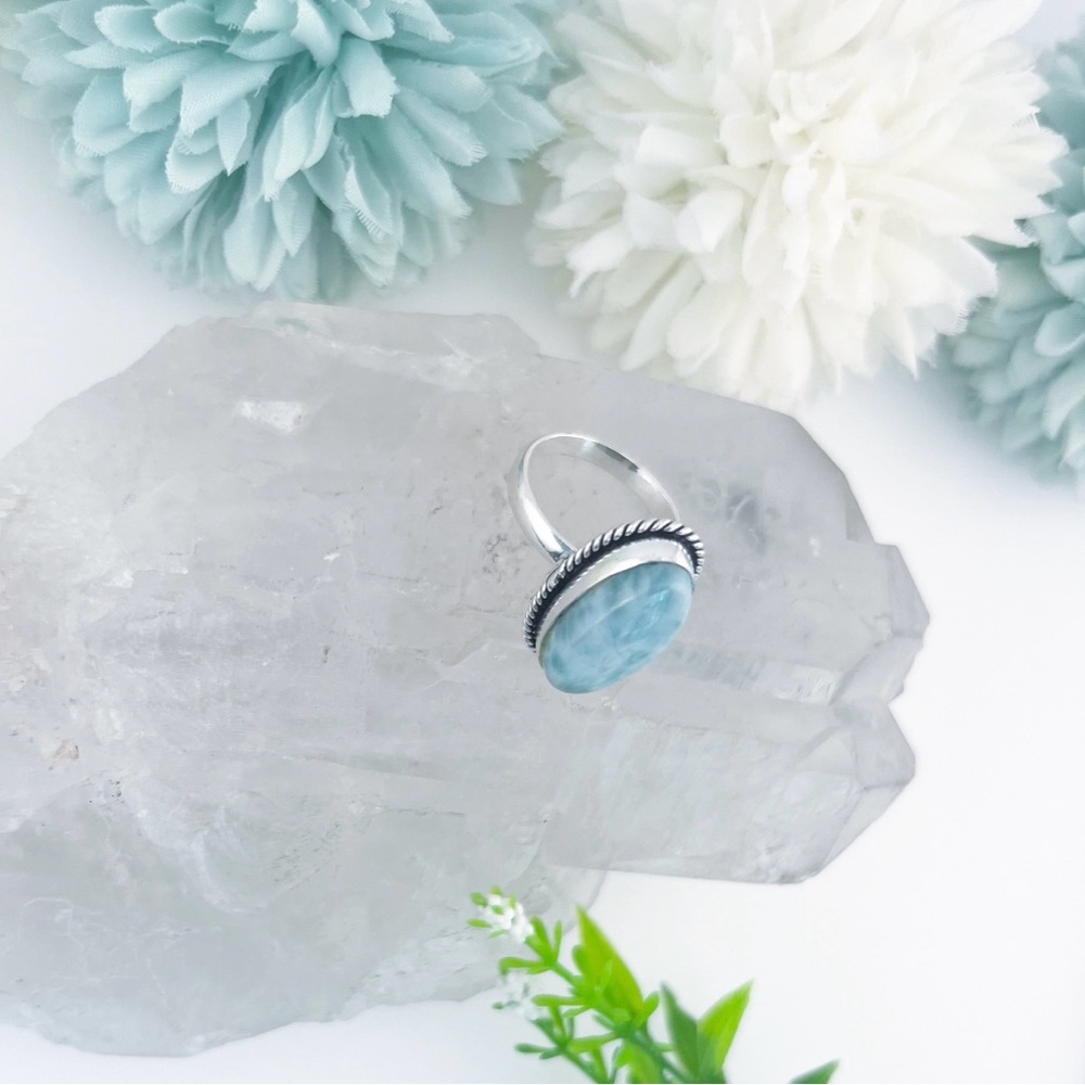 Solid Sterling Silver 925 Larimar Ring Size 8 Vin… - image 4